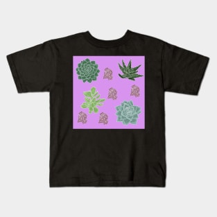 Succulents Pattern Lavender with White Lines Kids T-Shirt